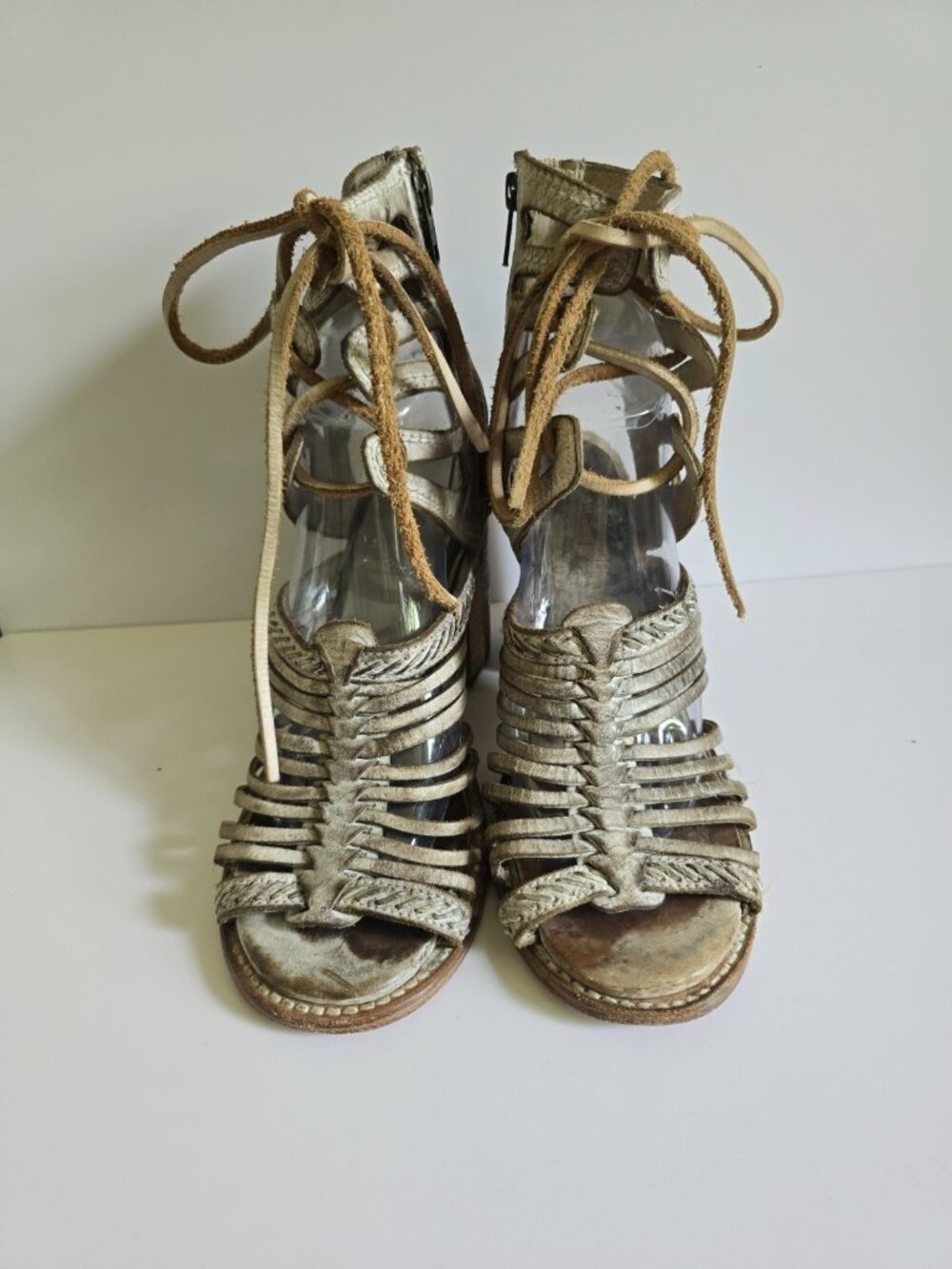 Freebird Beliz Belize Taupe Leather Lace Up Gladiator Sandals Open Toe Heels 9 - Picture 3 of 13
